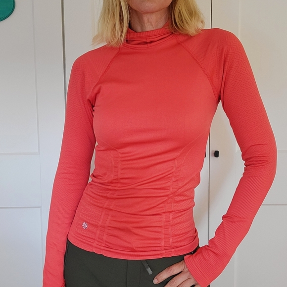 Athleta Tops - Athleta Tracker Running Hooded Long Sleeve Top Coral Red Size S #138497